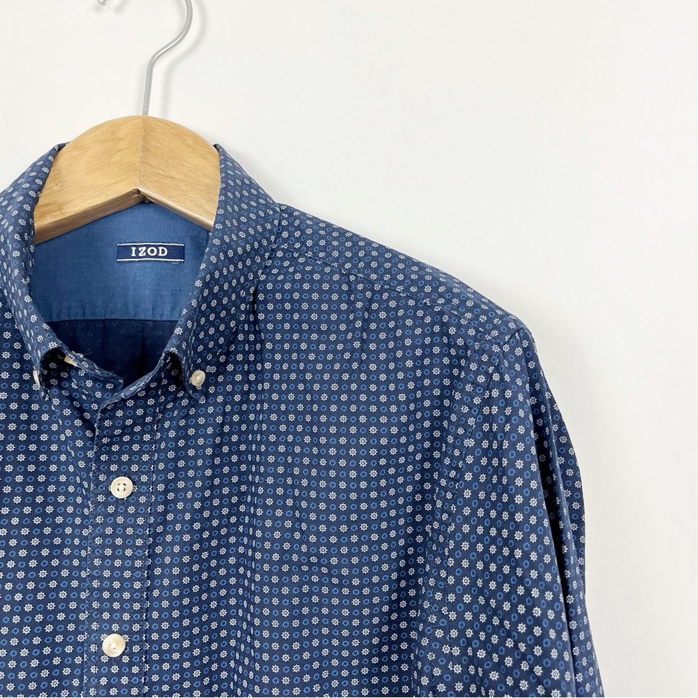 Izod Men’s Navy Blue & White Long Sleeve Button Down Shirt‎ Size X-Large Preppy